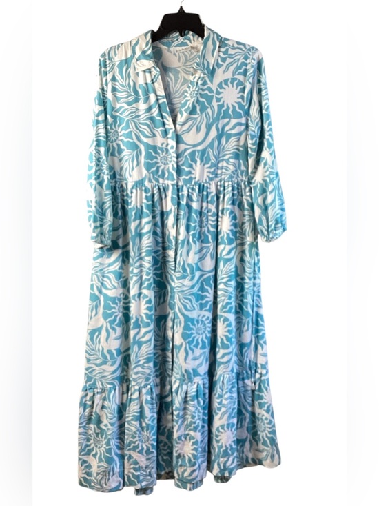 Nicole Miller Dresses & Skirts - Nicole Miller Blue and White Floral Print Tiered MIDI Dress linen blend